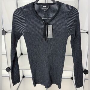 Coco Colette Womens Lace Up V-Neck Sweater Top Black/Grey Size S NWT